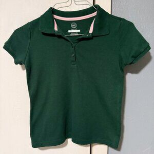 Dark Green Polo Shirt with Pink Details